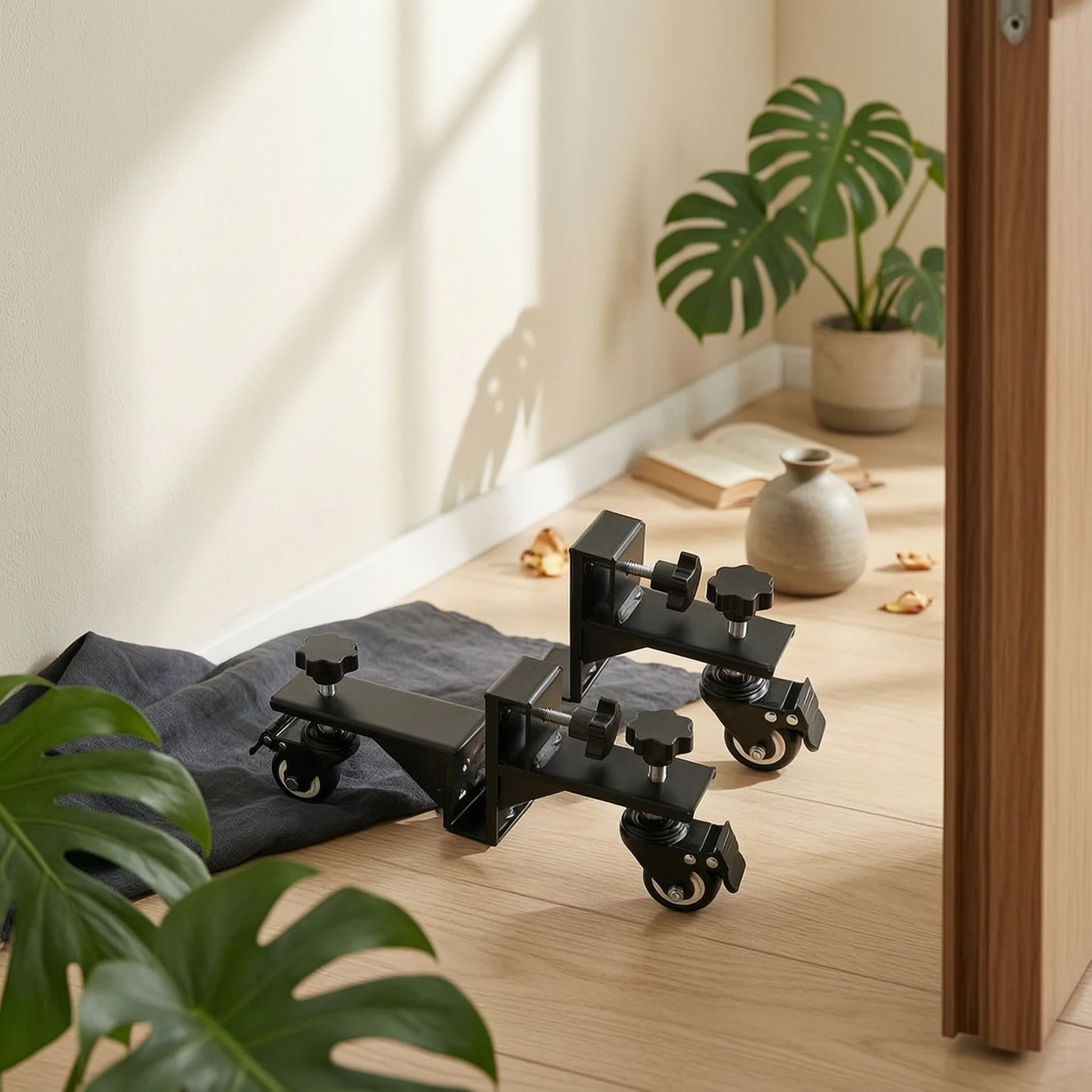 carrinho-para-paineis-de-porta-em-metal-preto-equipamento-para-oficina