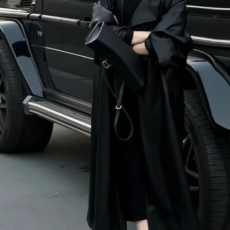 2025年秋ファッション ハイエンド 個性派 ラペル スリムフィット 膝丈 レザー ジャケット レディース