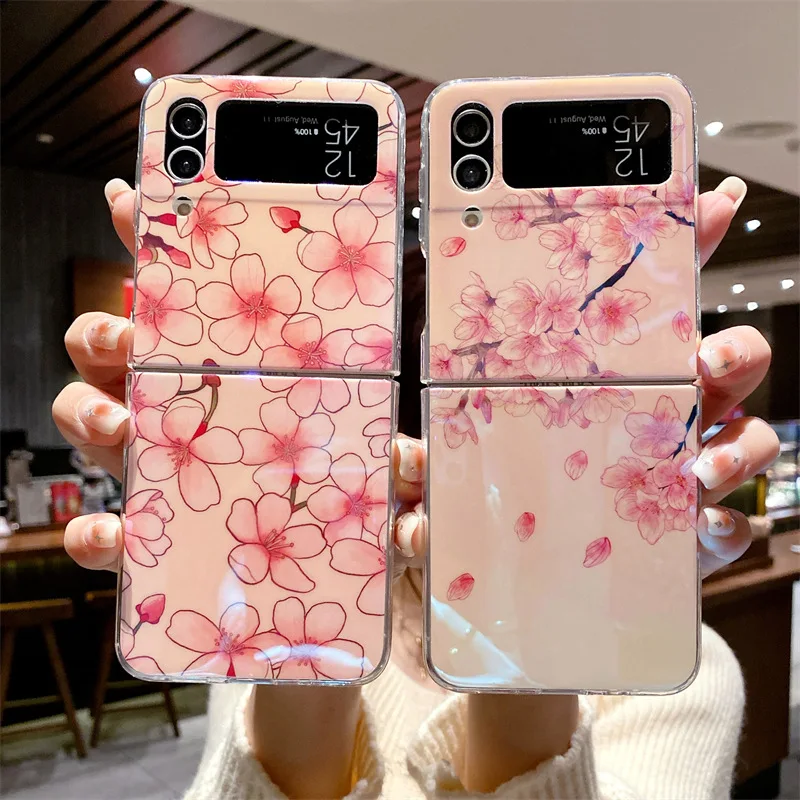 

Sakura Pink Phone Case for Samsung Galaxy Z Flip 3 Z Flip 4 Hard PC Back Cover for ZFlip3 ZFlip4 Case Shell