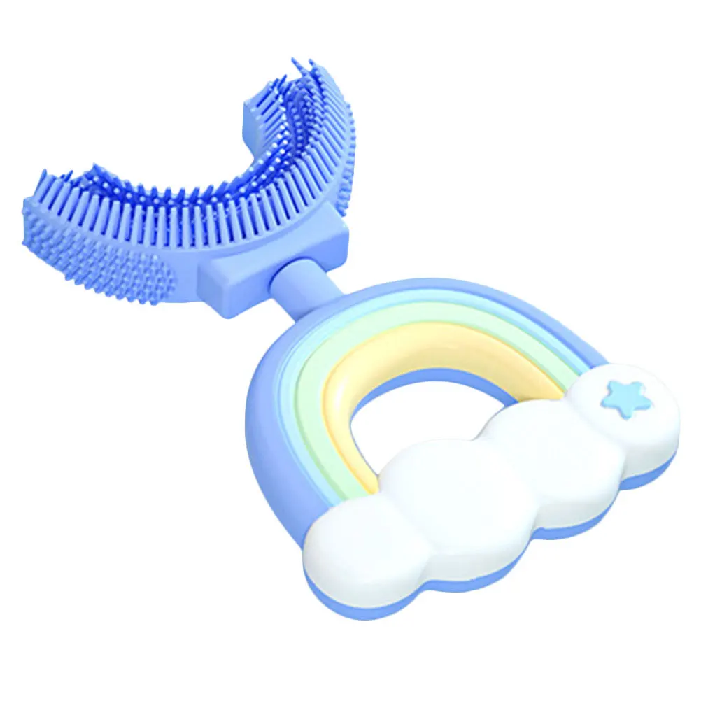 

1pc Kids Silicone Toothbrush U-Shape Design Food Grade Material Non-Slip Handle For Baby Oral Care Teeth Cleaning Tool