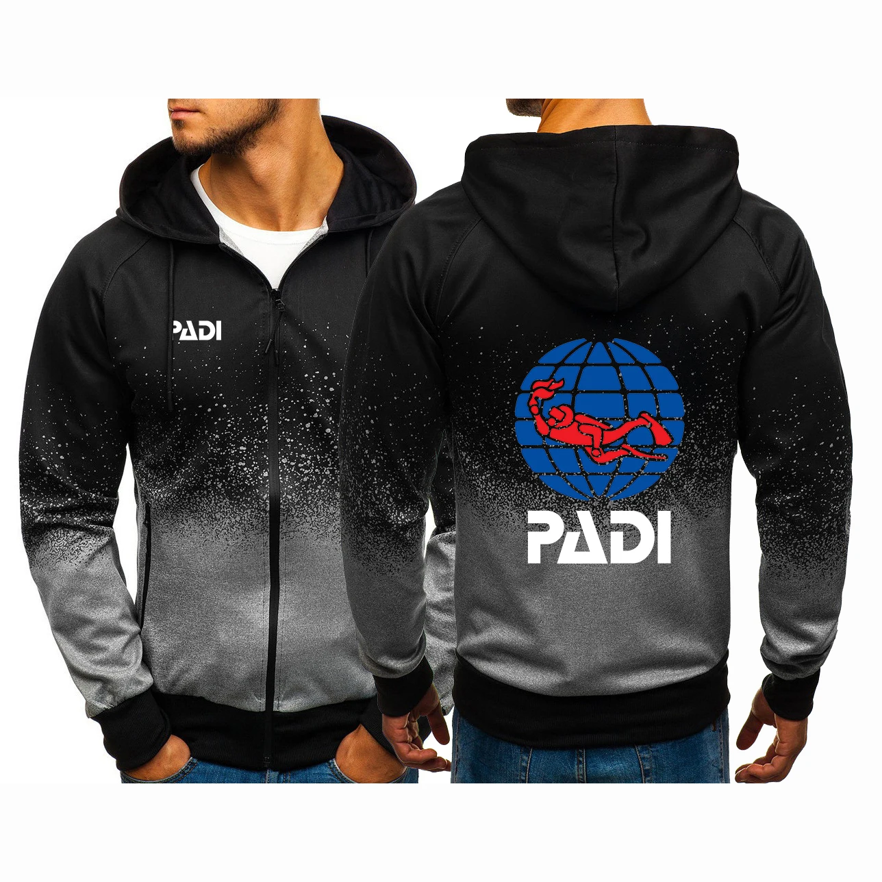 2024 Scuba Driver Padi Printing Autumn Men Hoodies Casual Hip Hop Harajuku Gradient Color Hooded Sweatshirts Zipper Jacket Tops