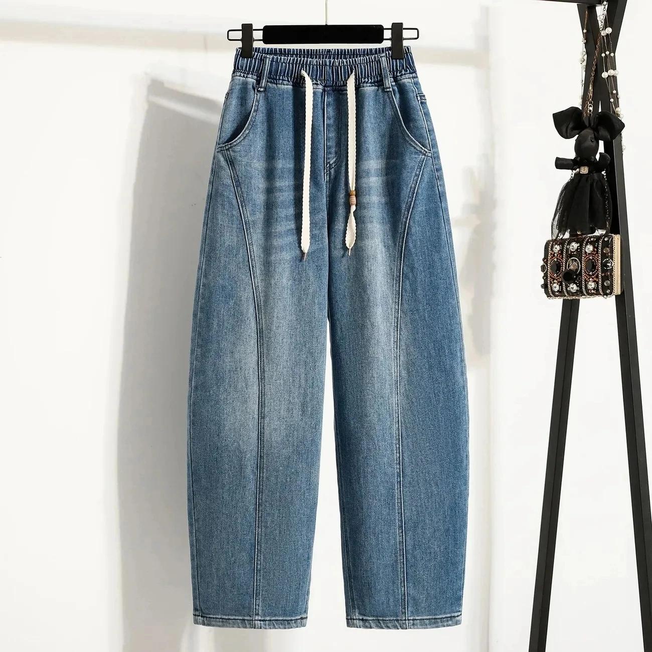 Elastic waist Women's Jeans 2026 Summer New Korean version Loose Pear shaped figure Versatile Slimming Pants Casual Denim Pants