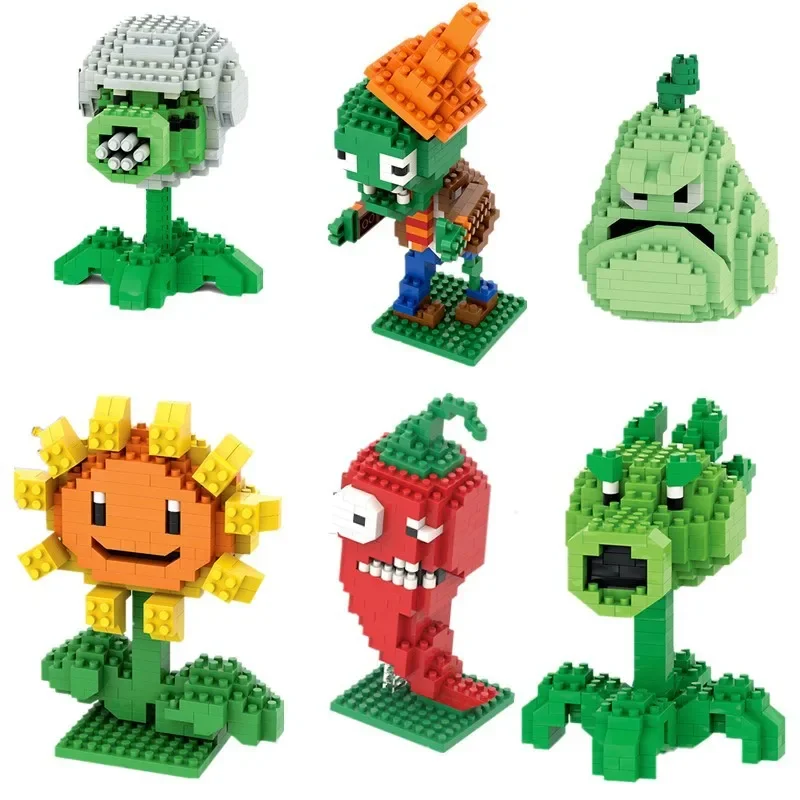 Plants Vs. Zombies Assembling Pellet Building Block Game Figure Football Zombie Pea Shooter Kids Assemble Educational Toy Gift