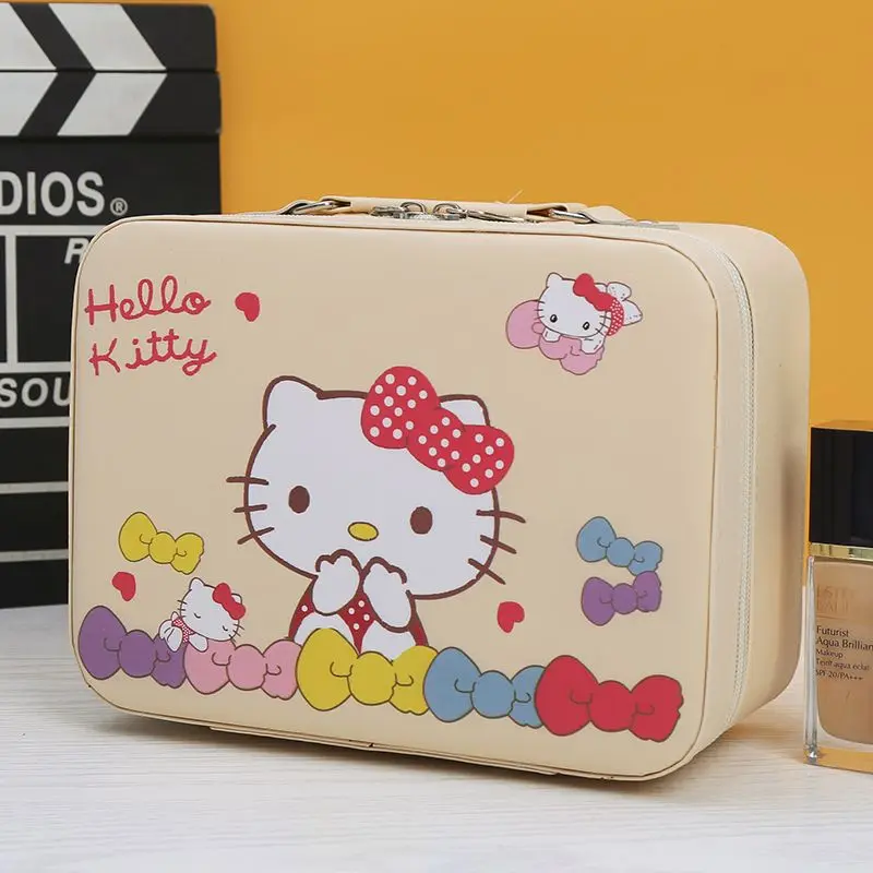 Hello Kitty Kuromi Anime Kawaii Sanrio Makeup Case Cute Cartoon Cinnamoroll Desktop Large Pu Mirror Storage Box Toys for Kids