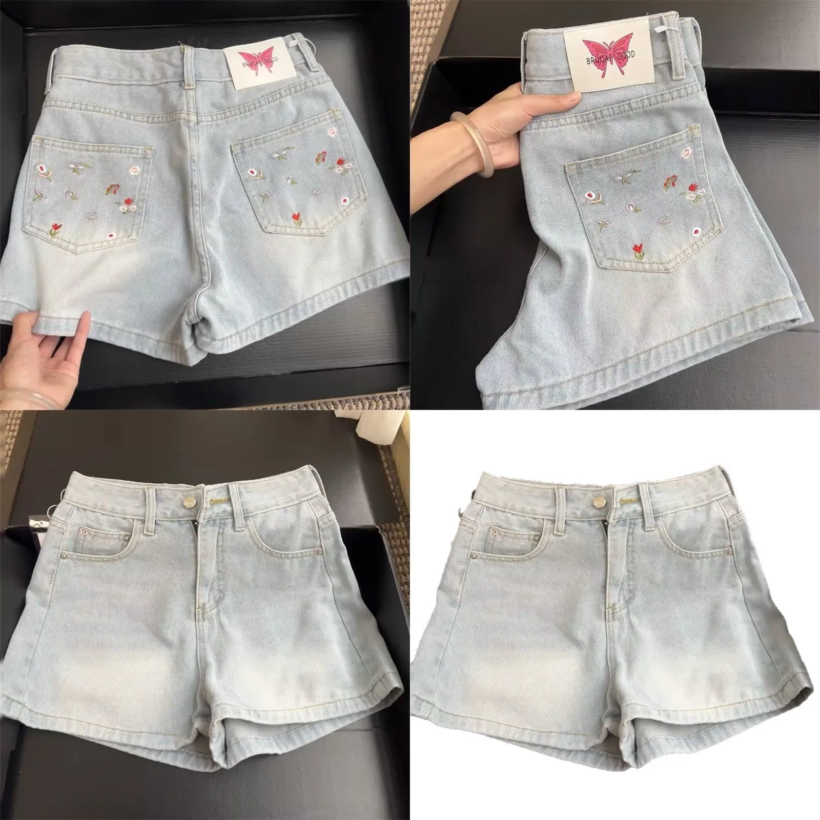 Denim Short Shorts for Women Summer High Waist Pocket Floral Jean Shorts Casual Loose A Line Hot Pants