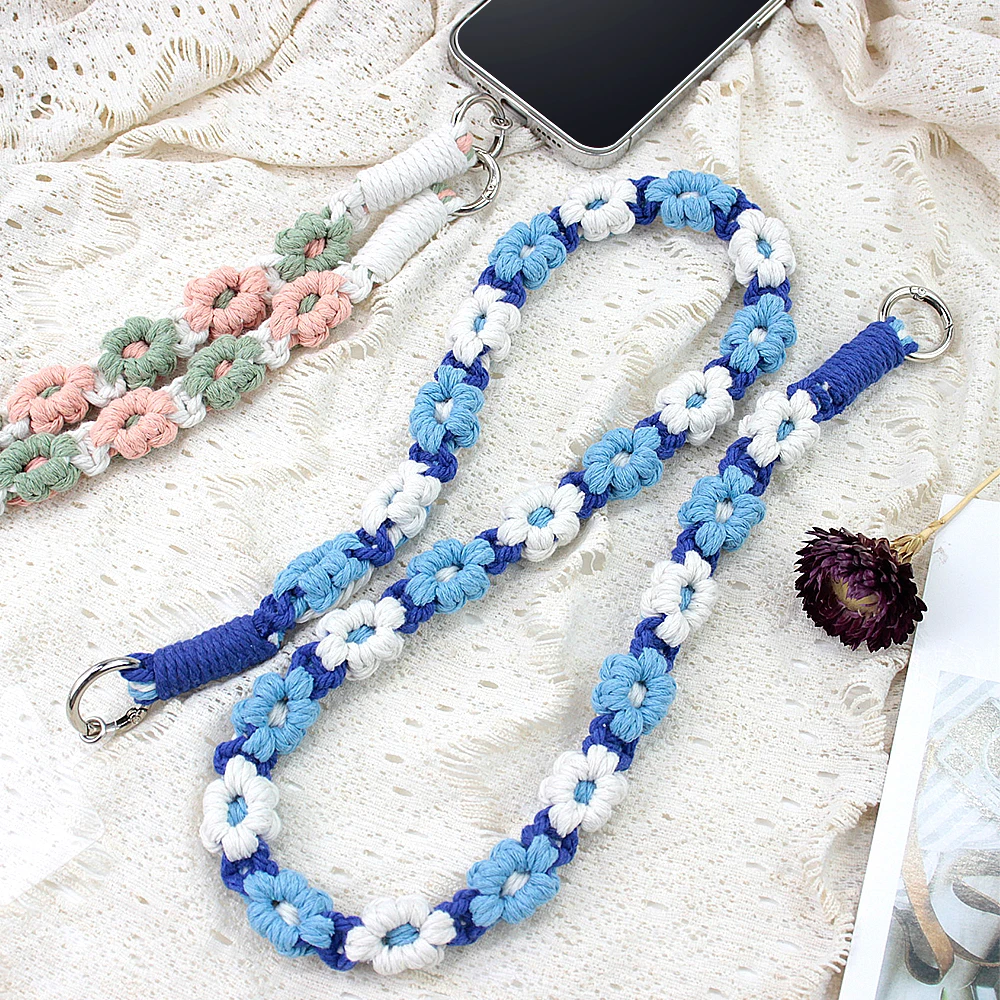 Nordic Pastoral Daisy Woven Phone Lanyard Macrame DIY Kit Polyester Handmade Keychain Accessory Personal Use & Holiday Gift view 5