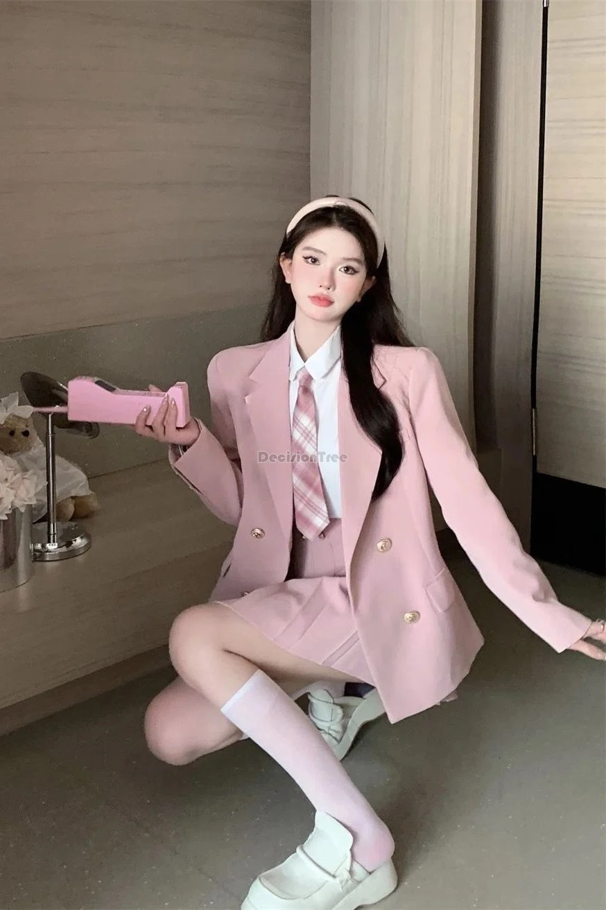 

2025 new korean japan style jk uniform, suit long sleeve jacket pleated half skirt shirt ins 3 piece women fashion daily jk set