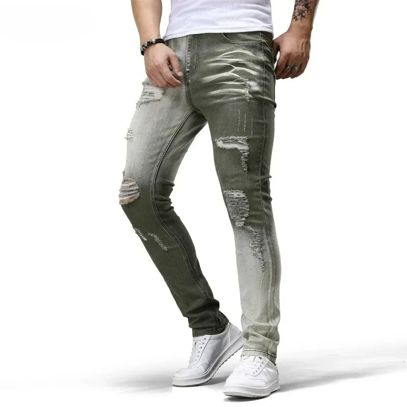 

New Men Autumn Stretch Tight Jeans Male Classic Elasticity Ripped Jeans Men Fashion Comfortable Solid Slim Straight Denim Pants