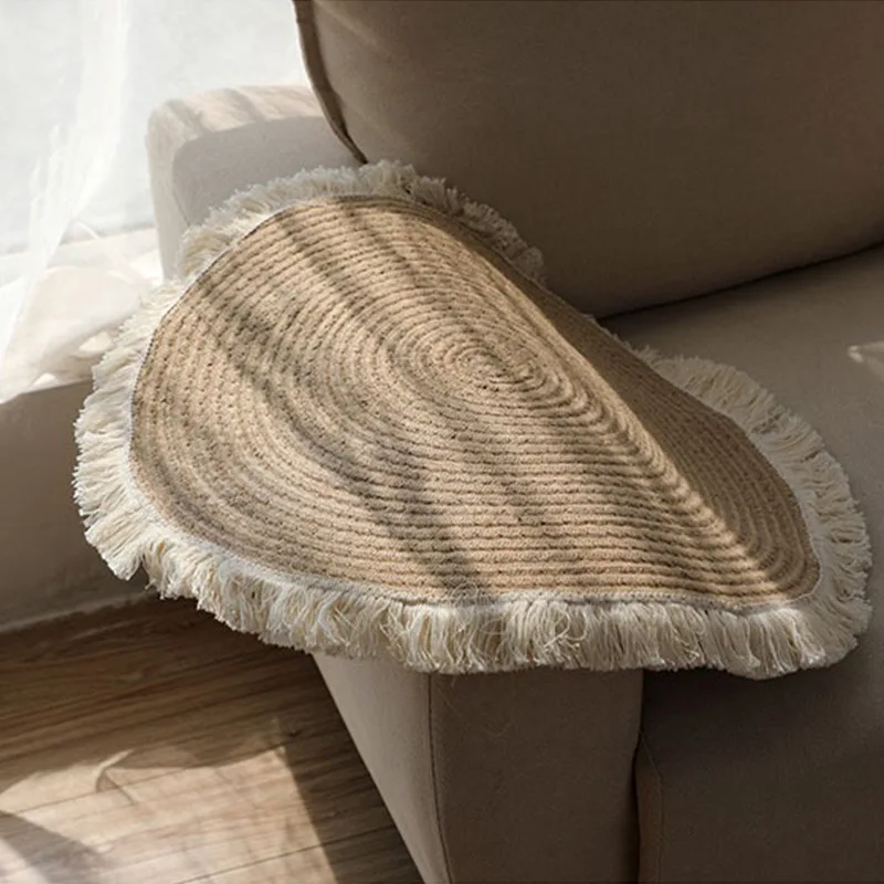 Round Woven Rugs Handmade jute Rattan Carpet With Tassel for Bedroom Living Room Vintage Home Decor Floor Mats Room Door Mat