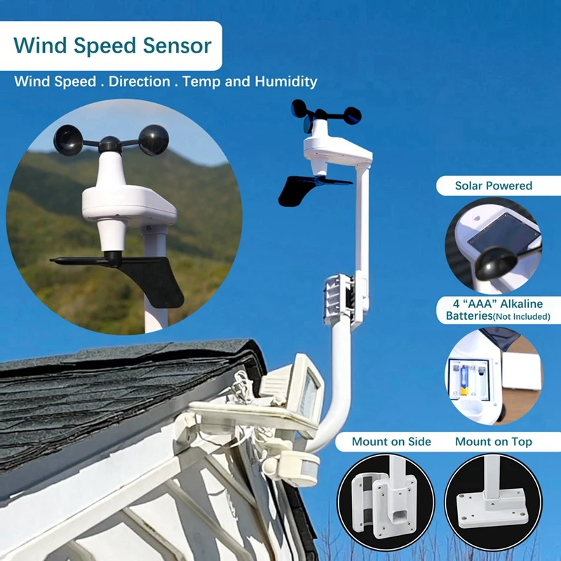 Wireless Weather Station With Remote Monitoring Display Wind Speed Weather Temperature Humidity Data UK Plug
