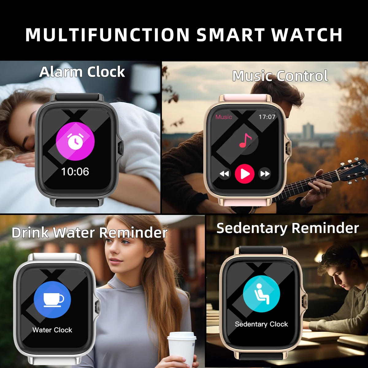 Montre intelligente étanche avec podomètre pour iPhone et Android, réponse à un message, surveillance du sommeil, informations et diag, sport, en