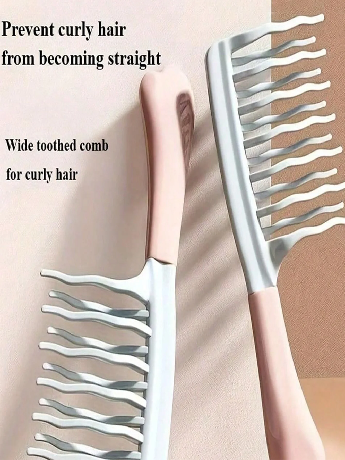 1pc Set Of Dual Wide-Tooth Hair Combs, Ideal For Long Curls & Voluminous Styles - Stylish Black & Light Blue Combs With ABS Hand