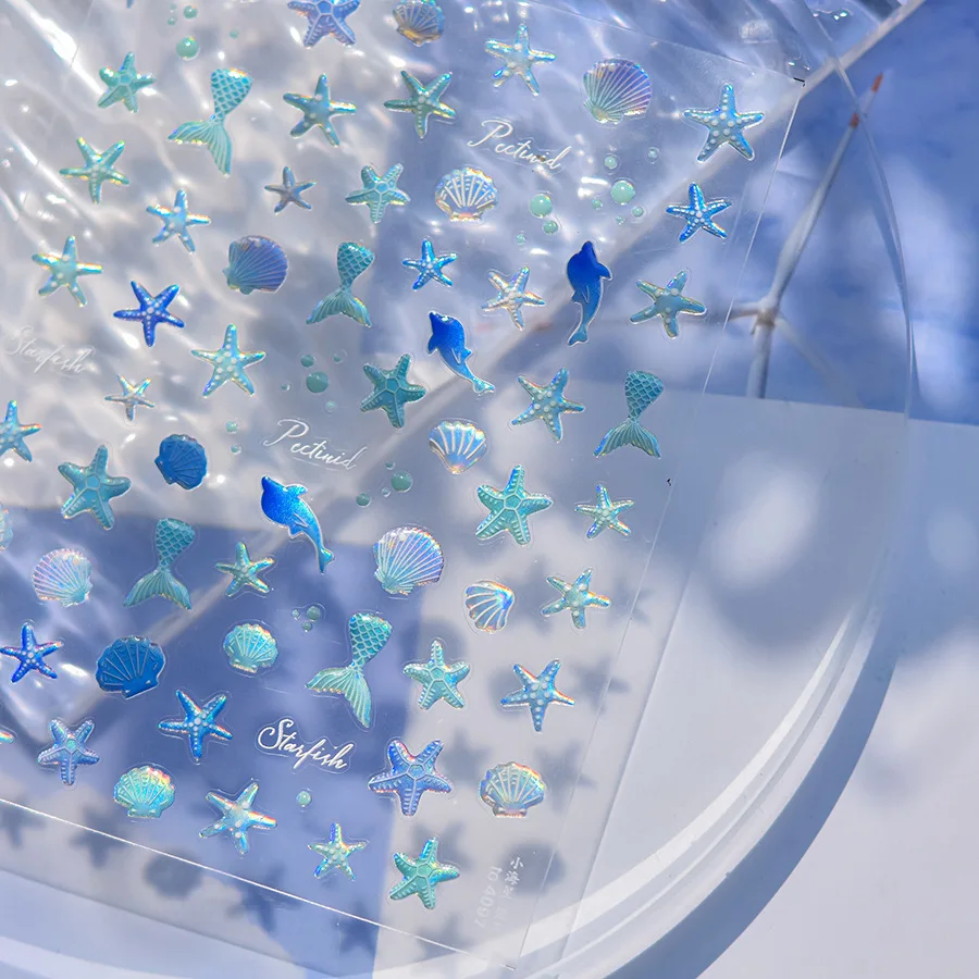 Adorabili tartarughe nuotanti sottomarine oceano decalcomanie per unghie scuole di pesci colorati delicato stella marina corallo adesivo per nail art in gelatina 5D