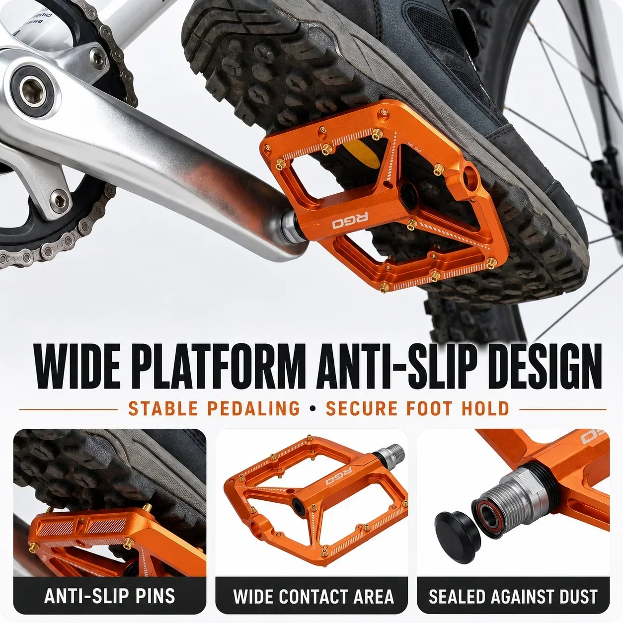 RGO PD04 Fahrradpedale CNC Aluminiumlegierung Radsportpedale für Mountainbikes und Rennräder 3-teilig mit Gleitlager und Schmierung – Detail 8