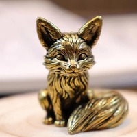 Brass Fox Statue Cute Fox Miniature Figurines Desk Decorations Accessories Copper Animal Sculpture Home Decor Crafts
