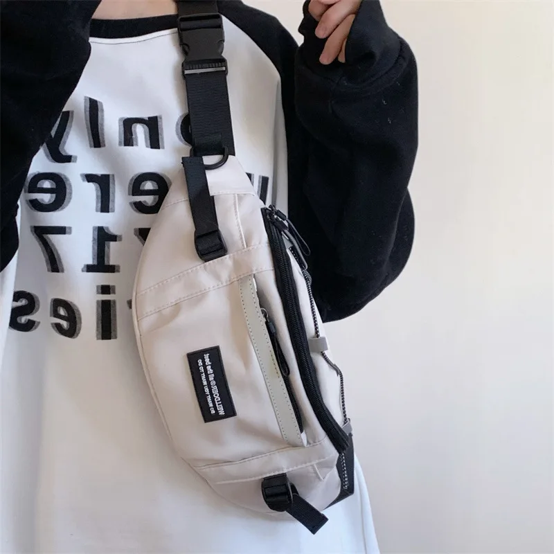 Korean Y2K Chest Bag Women and Men Purses and Handbags Reflective Stripe Waist Bag Student Crossbody Bags Sling Shoulder Bag