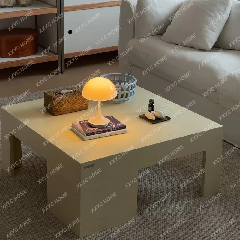 LSolid wood square coffee table goose yellow retro wabi wind living room simple and modern