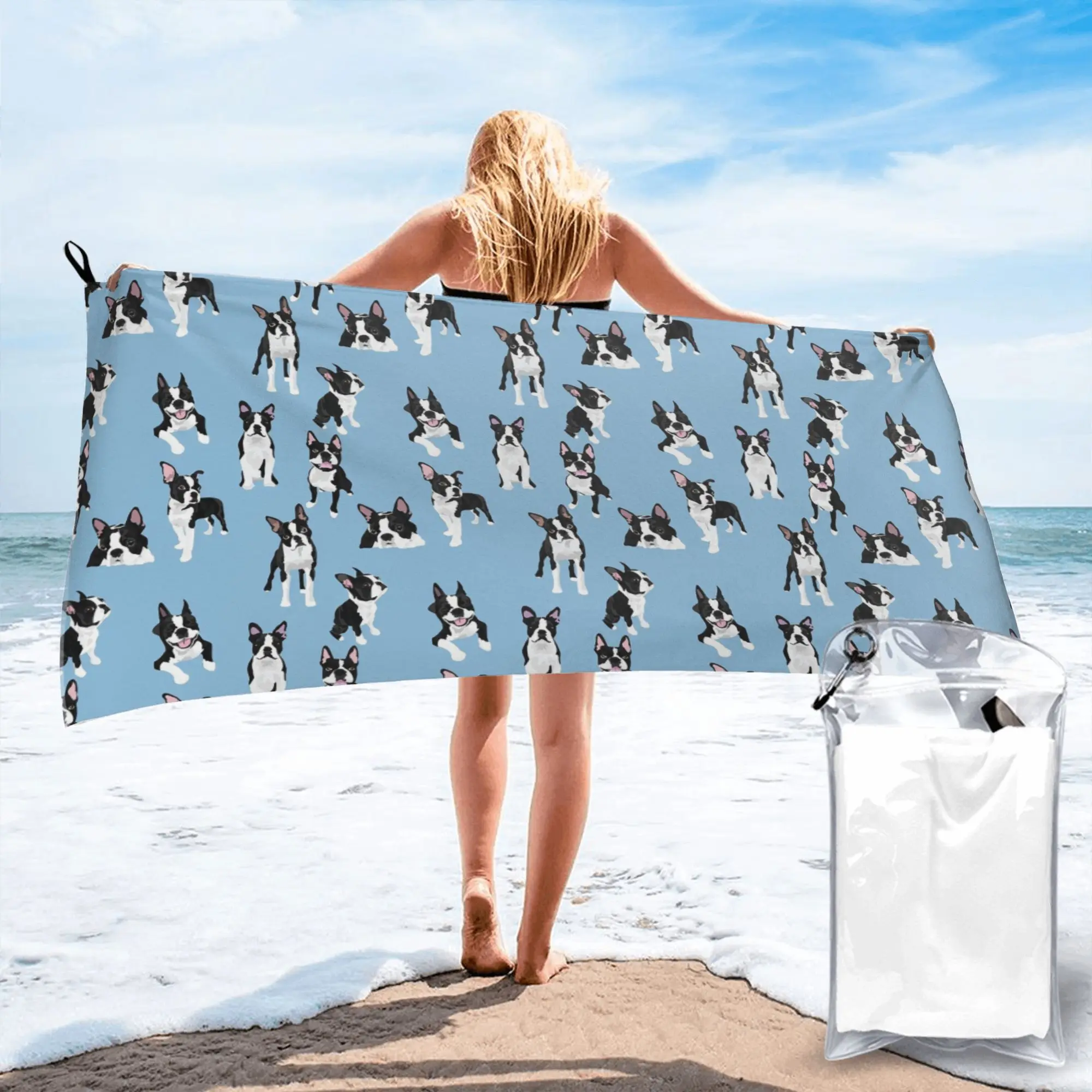 Boston Terrier Cute Dog Beach Towel Soft Microfiber Quick Dry Absorbent Quick Towels For Mountain Climbing