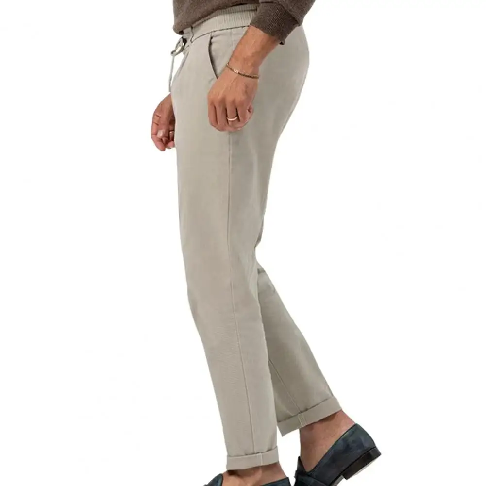 Versatile Weekend Trousers Men's Relaxed Fit Trousers Breathable Straight Leg Dress Pants Drawstring Office for Business