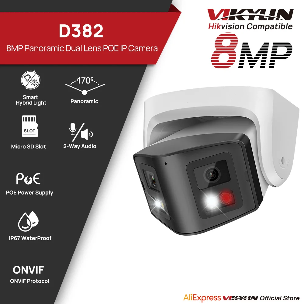 Vikylin 8MP Panoramic Dual Light IP Camera Two-way Talk CCTV POE Security Camera Onvif IP66 Metal Video Surveillance