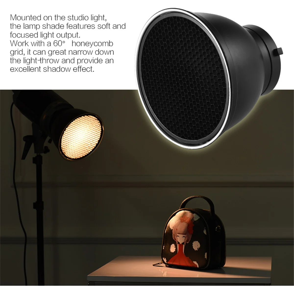 ABJZ 7In طبق غطاء مصباح ناشر عاكس قياسي 60 °   شبكة قرص العسل لـ Bowens Mount Studio Strobe Flash Light Speedlite