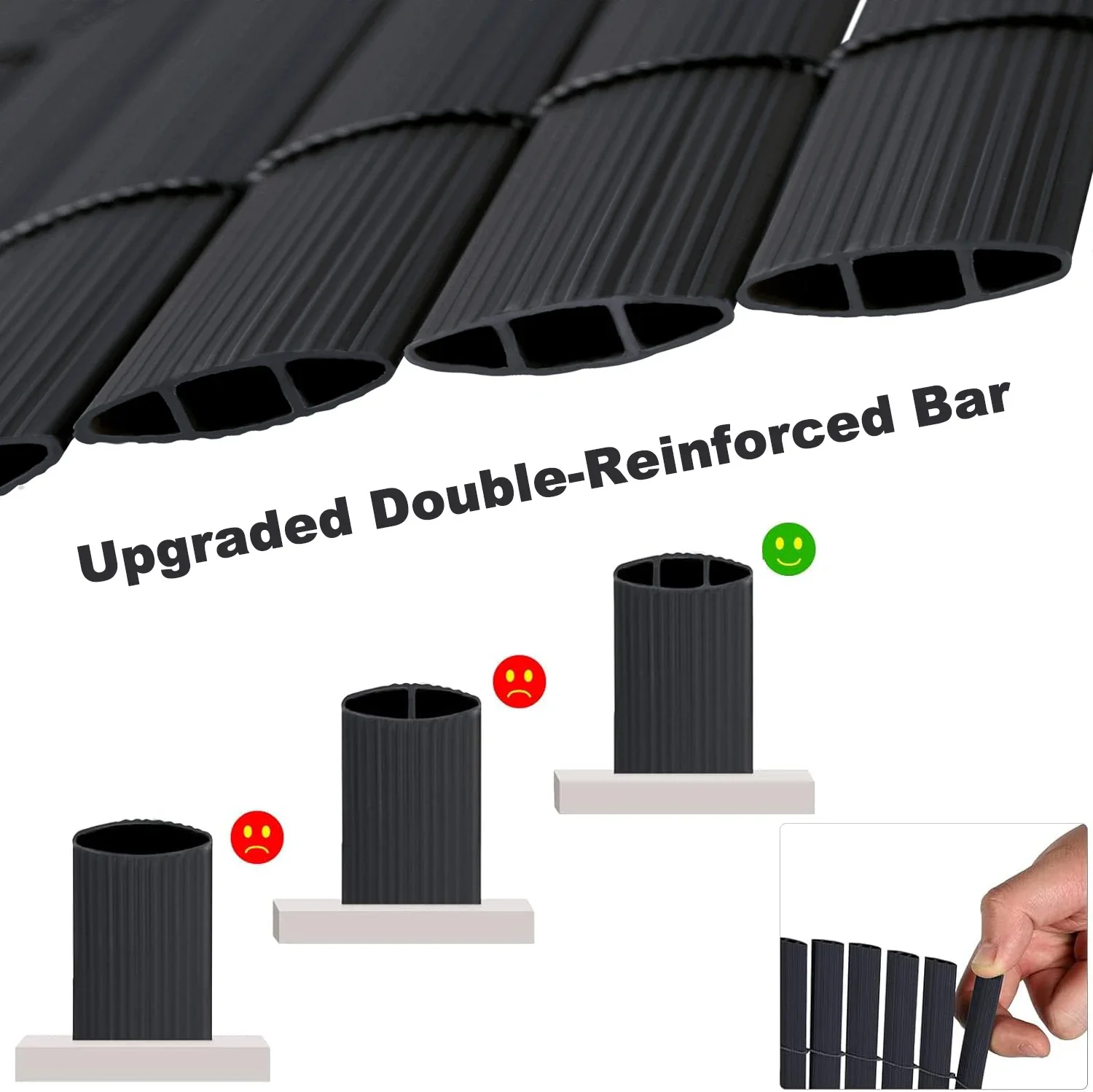 Anthrazitfarbene PVC-Balkonsichtschutzmatte 80x300cm Doppelt verstärkt, bohrfrei mit Kabelbindern, wasserdichter Windschutz für Terrasse und Garten – Detail 2