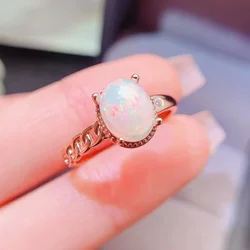 925 Silver Chain Design Ring 7mm*9mm Natural White Opal Ring 18K Gold Plated Australian Opal Jewelry