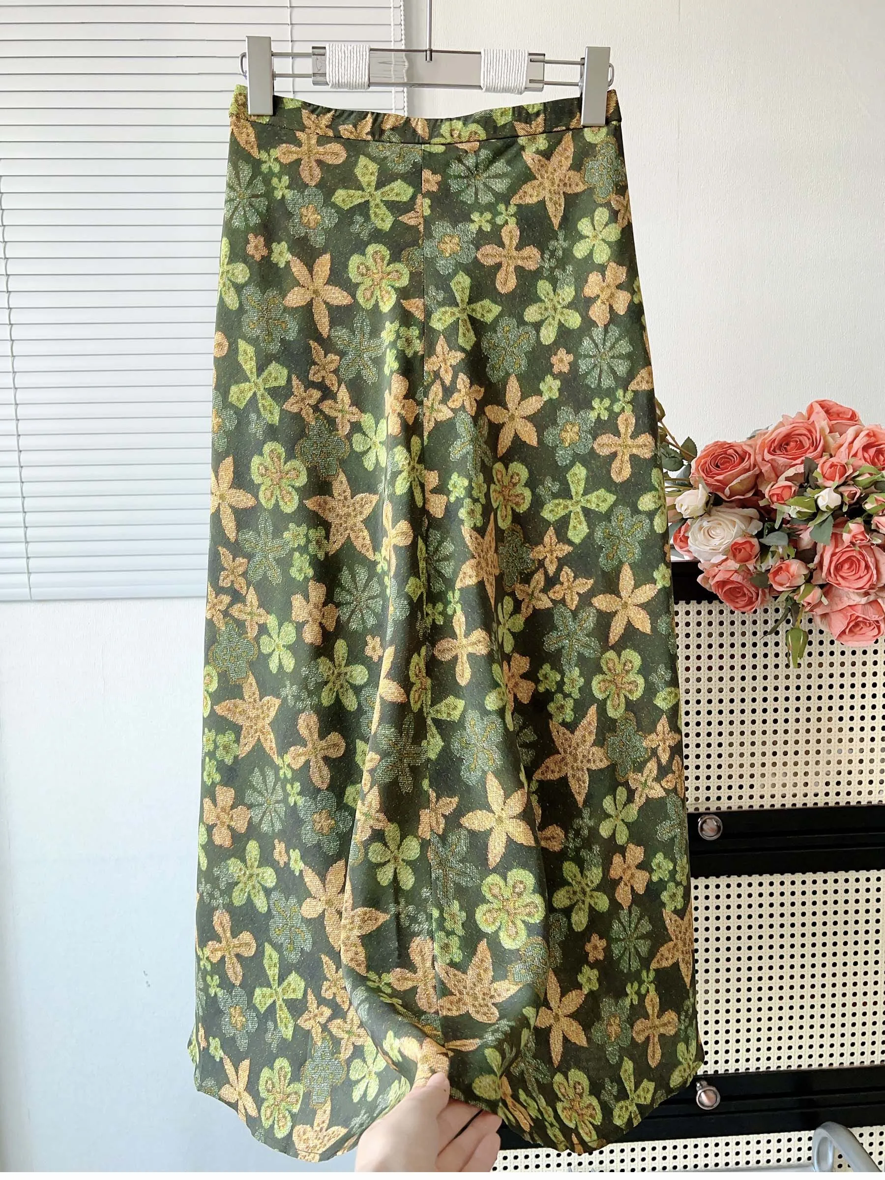 

Весенняя лесная шелковая шифоновая юбка с цветочным принтом, женская юбка-миди трапециевидной формы, винтажная двойная газовая распашная юбка