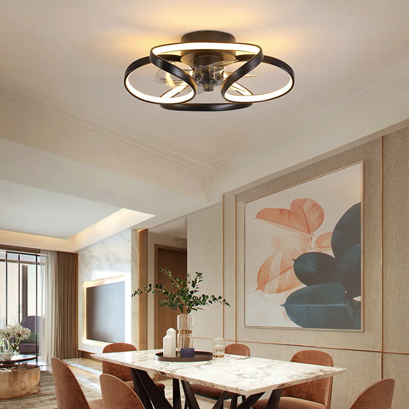 Intelligent Silent Modern Ceiling Fan with Lights and Remote 6-speed, Embedded Kitchen, Bedroom, and Living Room Home Fans