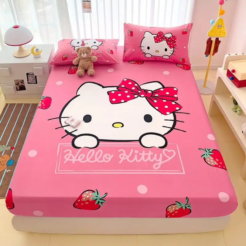 

Sanrio Hello Kitty Cinnamoroll Anime Kawaii Cotton Bed Sheet Pillow Cover Cute Cartoon Pochacco Mattress Cover Gifts for Girls