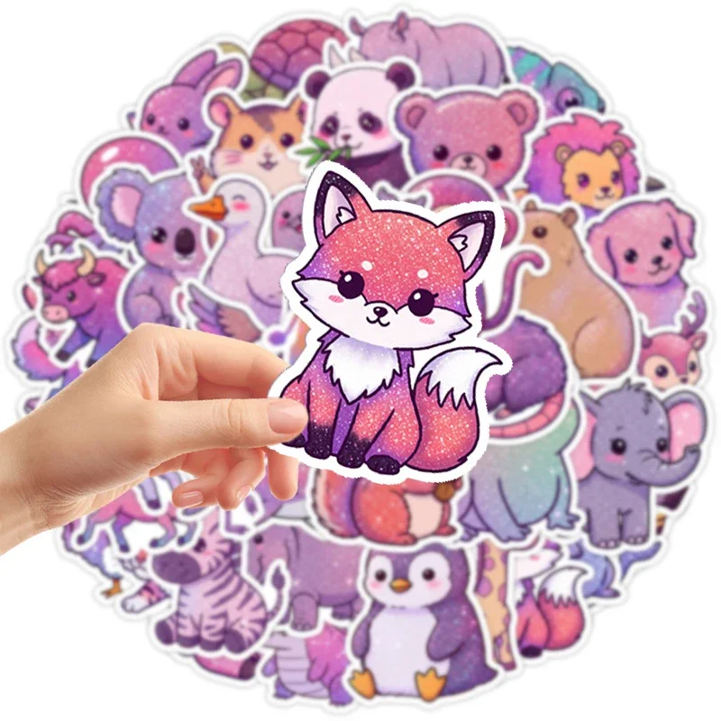 50PCS Glittery Cute Animal Stickers Cartoon Rainbow Starry Sky Kawaii Waterproof Vinyl Decals for Laptop Water Bottle