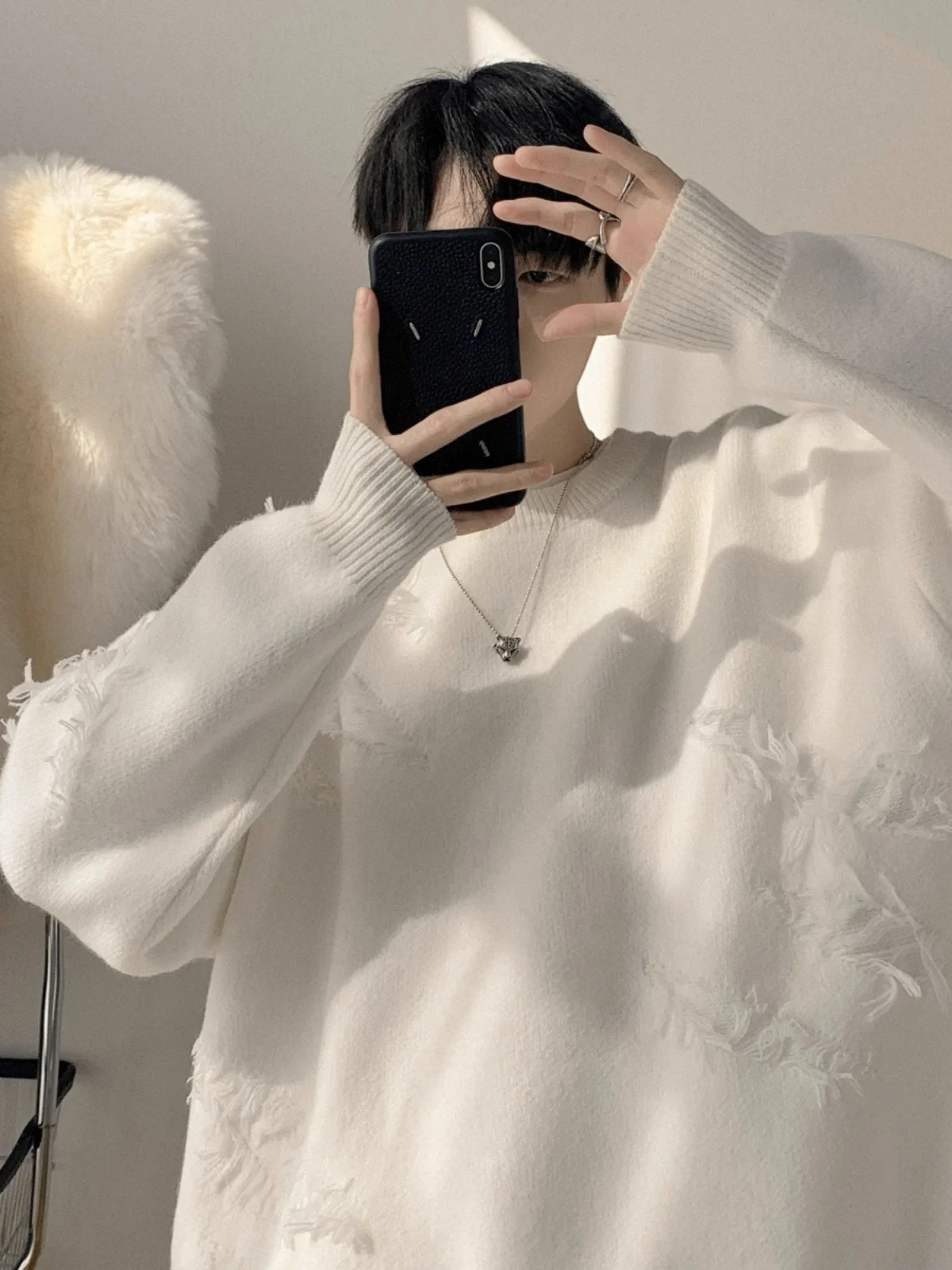 

Extra Large 300 Pou Men's round Ne Sweater Loose Outerwear Knitted Warmth Couple's Faion Autumn Winter Baseball Collar