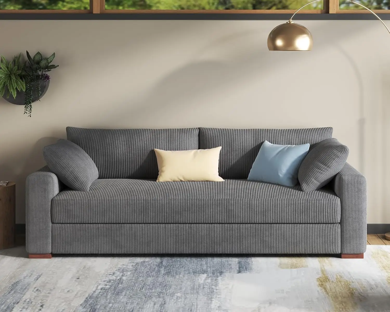 Sofa, Modern Couch with Soft Corduroy Upholstered, 3 Seater Comfy Couch for Living Room Home Office-Grey Couch