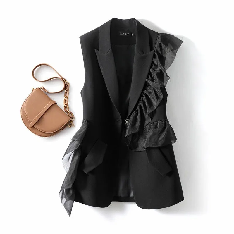 High-end Light Luxury European Suit Waistcoat Women's Medium Length South Oil Designer Style Fashionable Fried Street Foreign