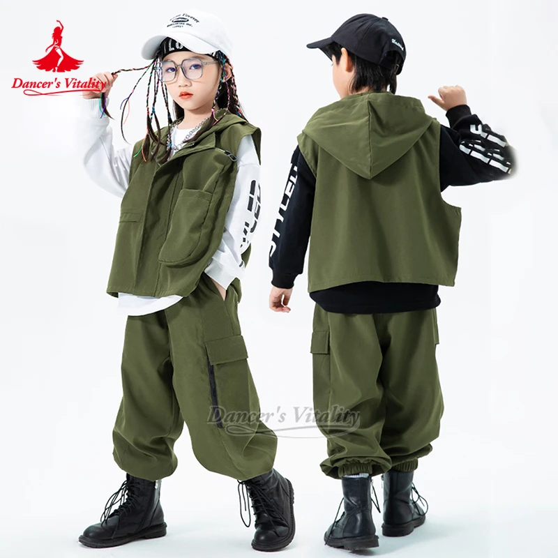 Kit de batería para adolescentes, disfraz de actuación, baile callejero para niños, Jazz, baile rompe, entrenamiento, chaleco con capucha, conjuntos de vitalidad de bailarina