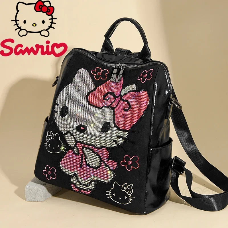 Sanrio Hello Kitty New Diamond Women's Backpack Luxury Brand Fashion Women's Backpack Cartoon Leisure Backpack Multifunctional