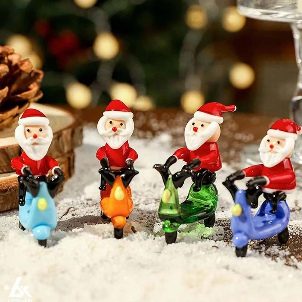 Handcrafted Glass Yoga Santa Lampwork Glossy Miniature Christmas Figurine Creative Delicate Handmade Glass Ornament Bookshelf