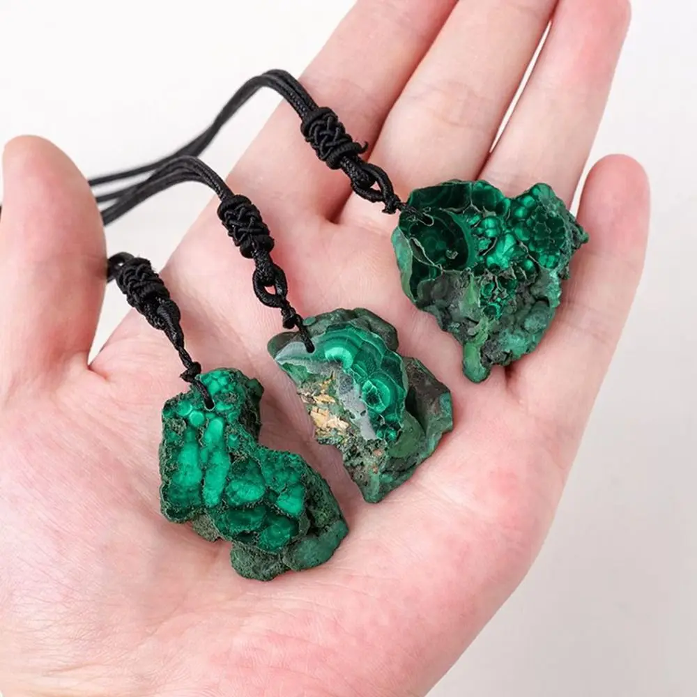 Hand-wove Crystal Malachite Stone Irregular Shape With Cord Malachite Slice  Natural Crystal Stone