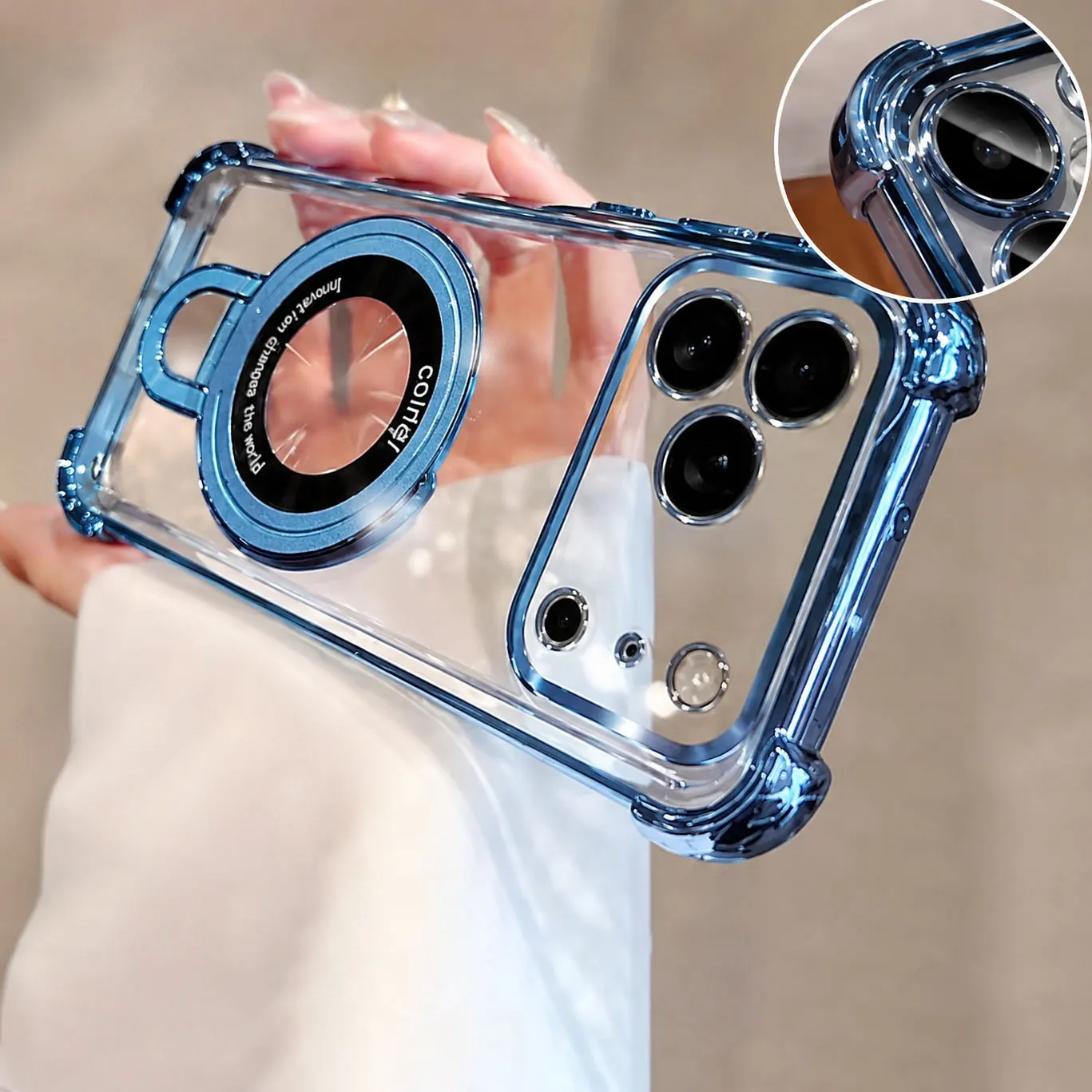 Luxury Clear  Plating Phone Case for IPhone 18 17 16 15 14 Plus 12 13 18 Pro Max with Magnetic Ring Holder Stand Bracket Cover view 2