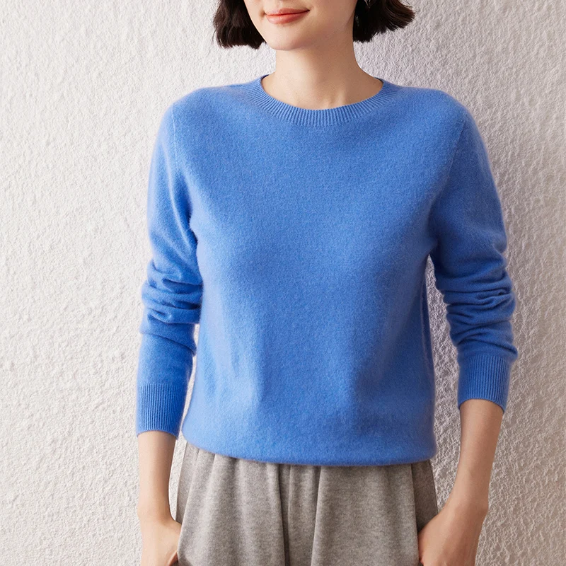

Round Neck 100% Cashmere Sweater First-Line Ready-to-Wear Women's Sweater Autumn Thin Knitted Base Shirt Wool Pullover
