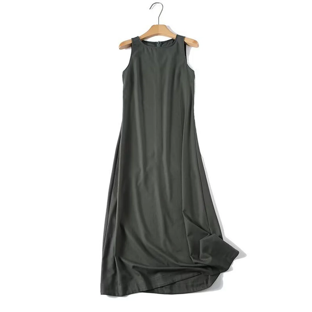 

Maxdutti Summer Linen Dress Fashion Elegant Green Color Dress Women's Casual Dresses Summer Dresses For Women Female Clothing