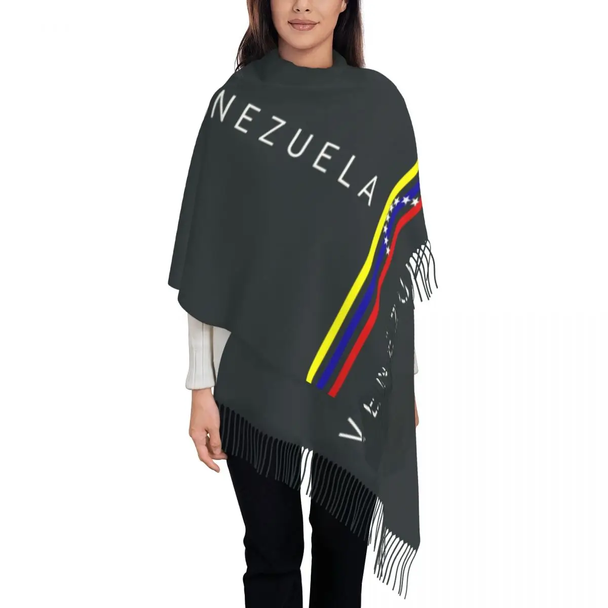 Lady Long Flag Venezuela Scarves Women Winter Thick Warm Tassel Shawl Wrap Bolivarian Republic of Venezuela Scarf