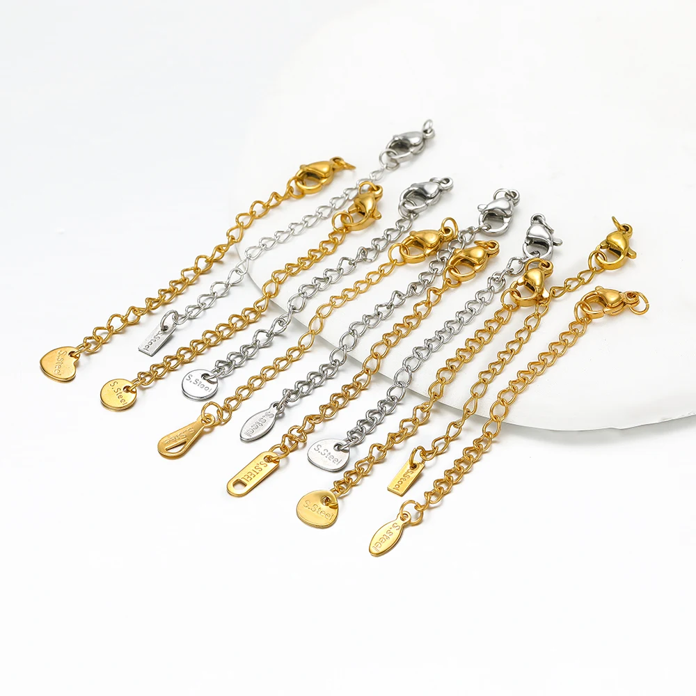 10 Stück Edelstahl Gold verlängerte Schwanzketten Karabinerverschlüsse Verbinder Link Halskette Herstellung DIY Armbandzubehör Zubehör – Detail 2