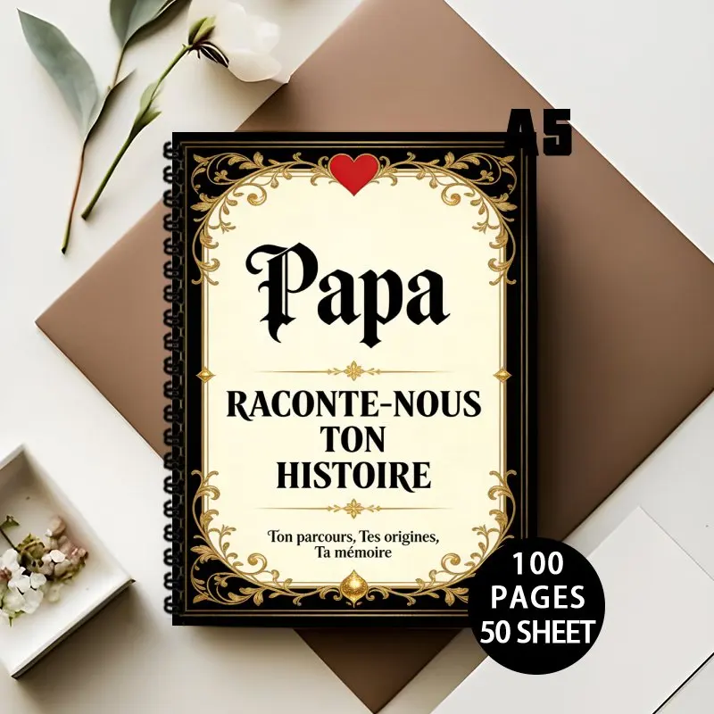 A5 Spanish Dad’s Life Story Journal, guided keepsake notebook for fathers to record life journey, origins and precious memories