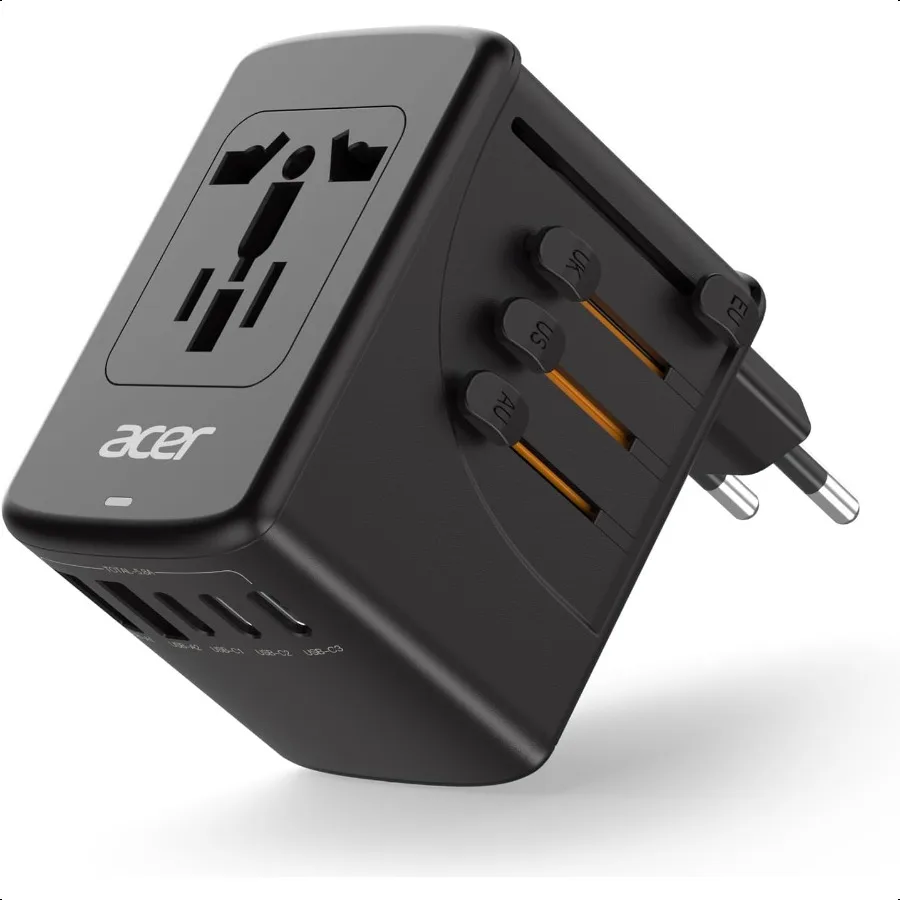 

Universal Travel Plug Adapter International Power Adapter with 5 USB Ports 3 USB C 5.8A Worldwide Outlet Charger for USA to Eur