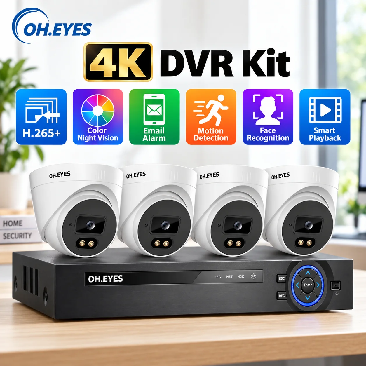 Indoor Home 4K AHD CCTV Camera Security System Kit Dome 4CH DVR Color Night Vision Ceiling Camera Video Surveillance System