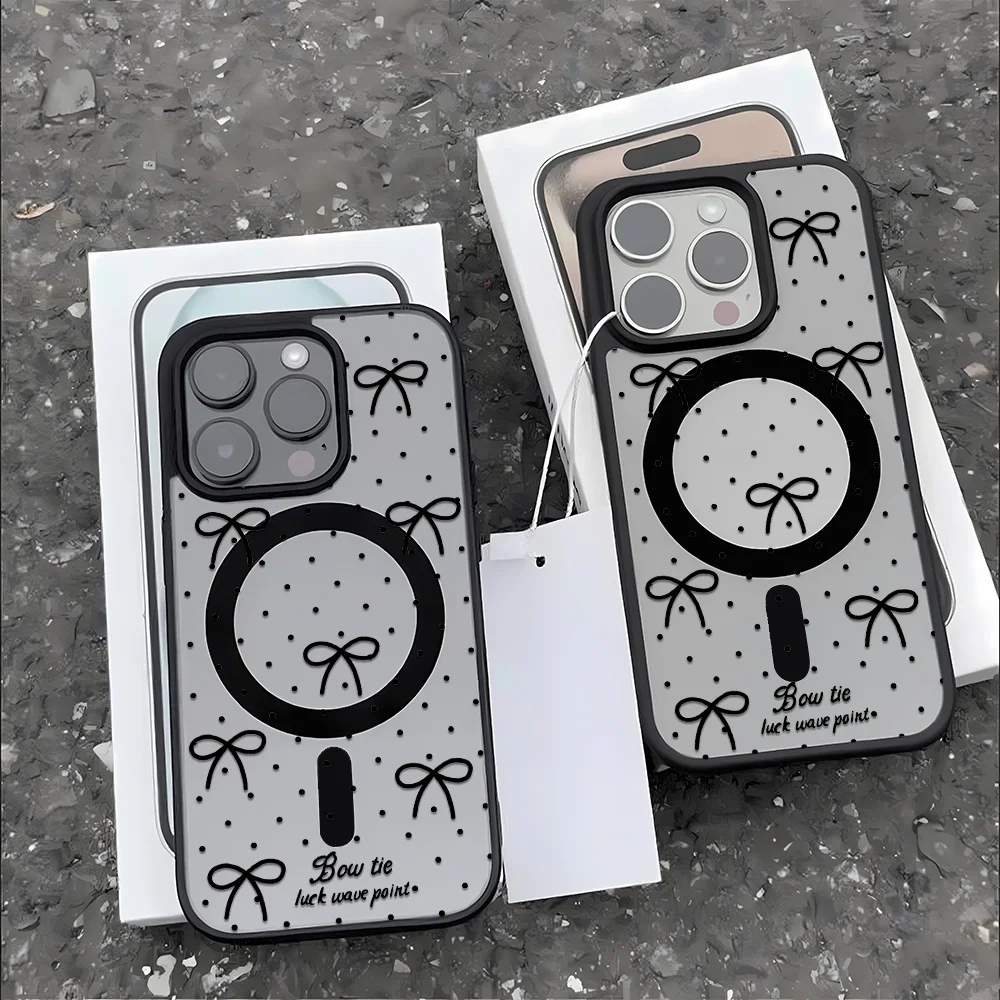 حافظة هاتف بفيونكة سوداء لطيفة لهاتف آيفون 17 برو ماكس حافظة آيفون 16 15 11 12 14 13 برو ماكس لغطاء الشحن اللاسلكي المغناطيسي Magsafe #6