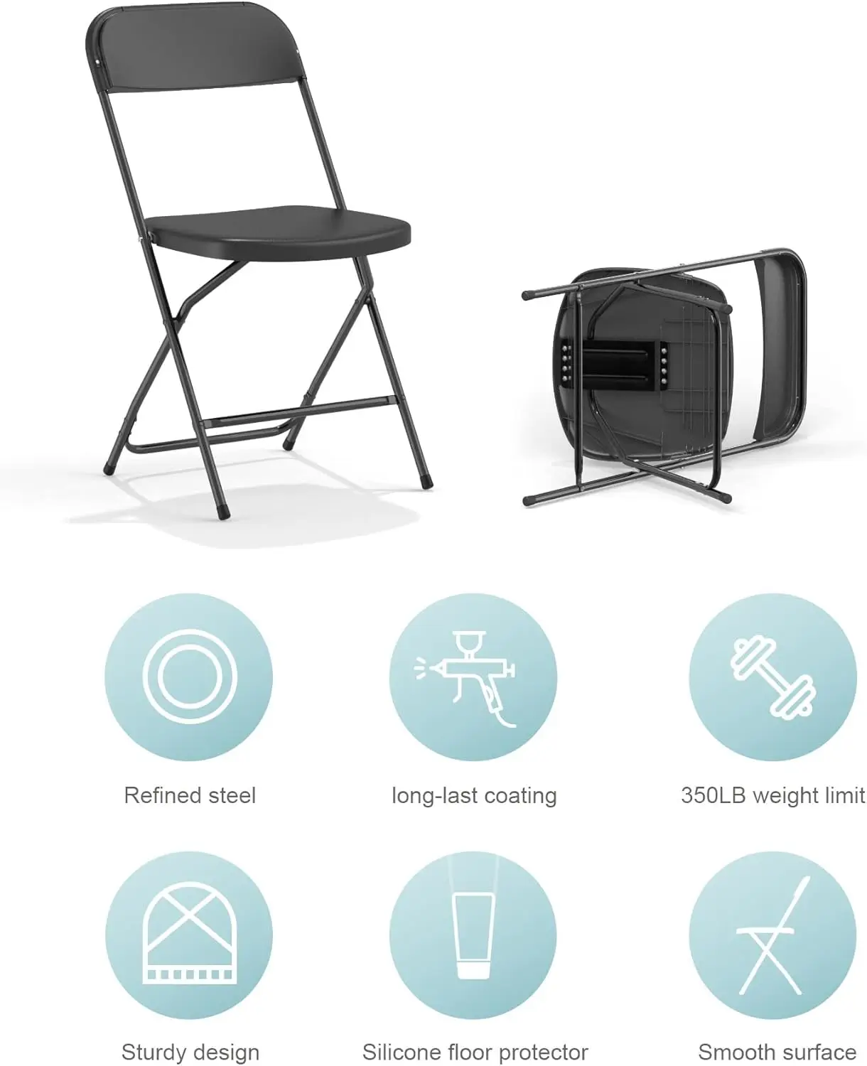 Nazhura Foldable Folding Chairs Plastic Outdoor/Indoor 650LB Weight Limit (BLACK, 6 Pack/ 8 Pack/ 10 Pack)