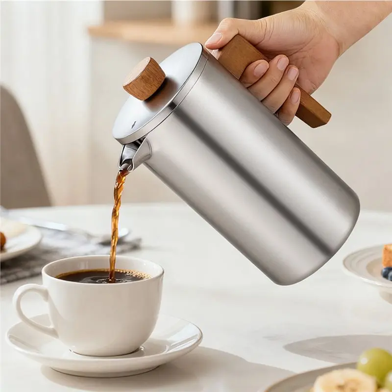 Efficient-Tea Coffee Press With Handle Stainless Steel French Press Coffee Maker With Double Vacuum Insulation Coffee Brewer