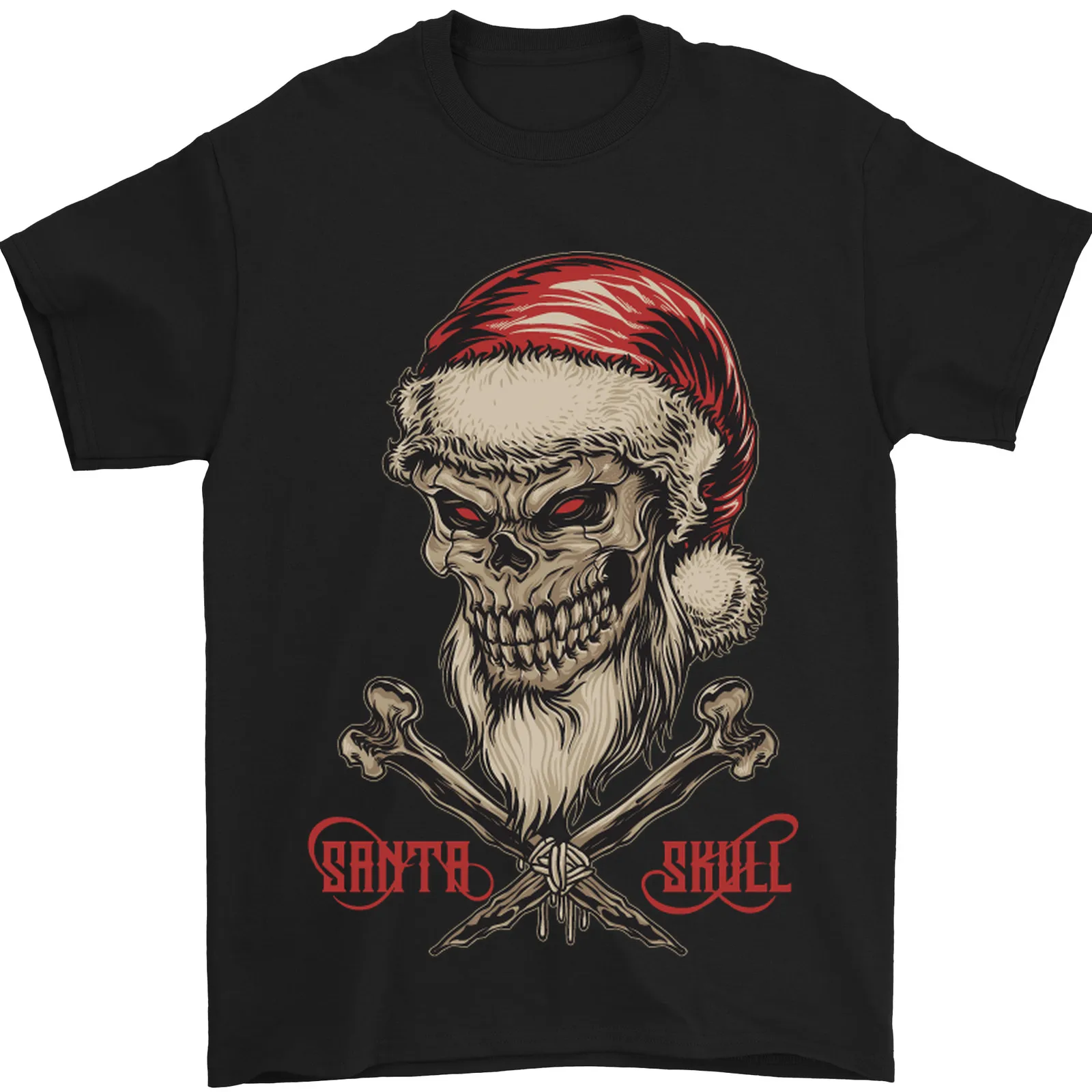 

Christmas Santa Skull Heavy Metal Biker Mens T Shirt 100 Cotton